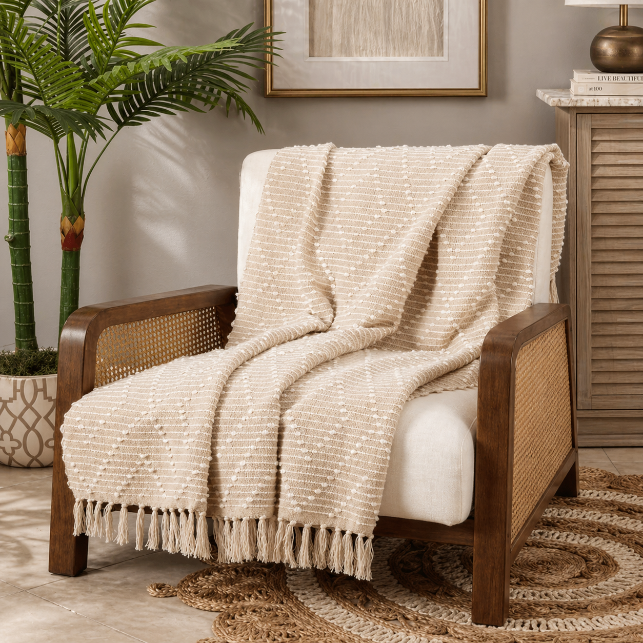 Natural Diamond Woven 50x60 Throw Blanket