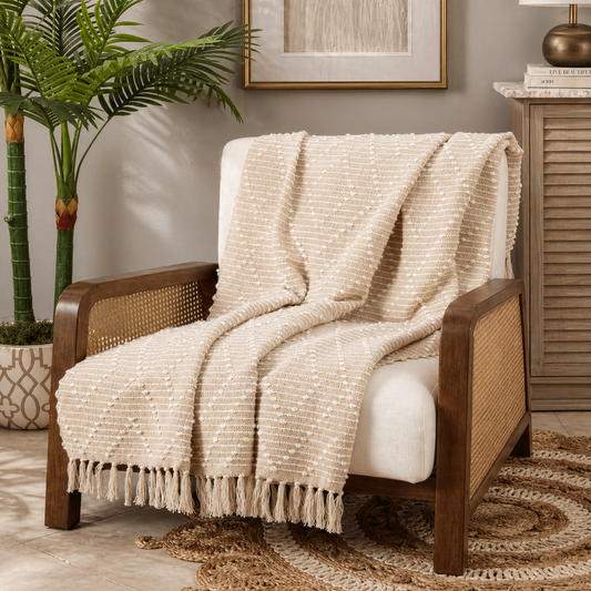 Natural Diamond Woven 50x60 Throw Blanket