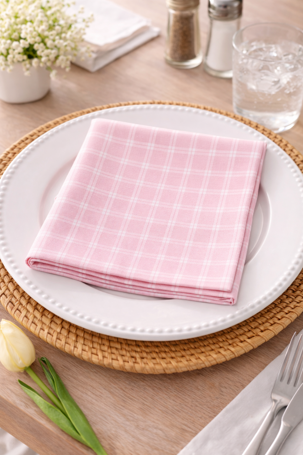 Pink and White Plaid Cotton Napkin – 20" x 20"