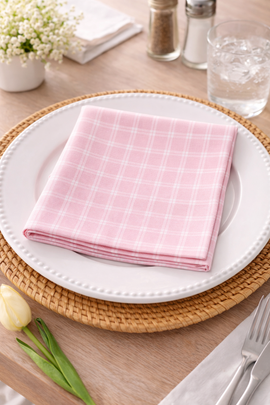 Pink and White Plaid Cotton Napkin – 20" x 20"