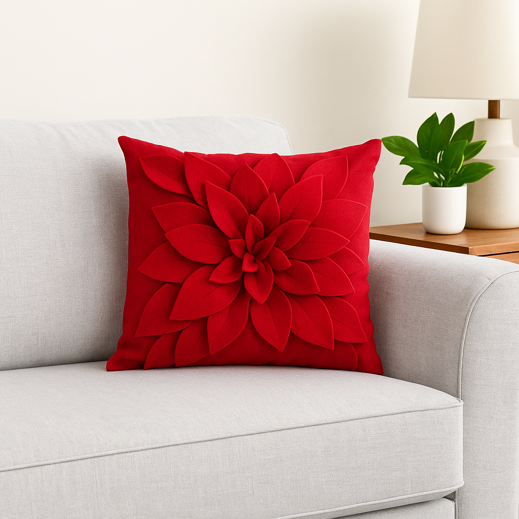 FT128 - Red 3D Petal Flower 17" Throw Pillow