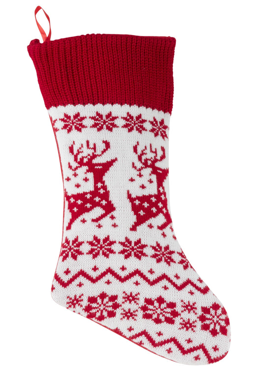 2060 - Red & White Reindeer Knit Christmas Stocking