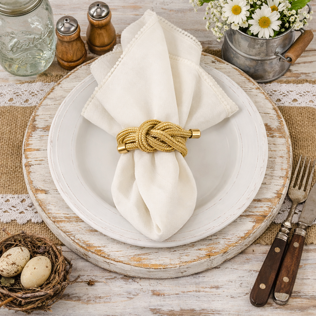 Gold Knotted Rope Napkin Ring Holder