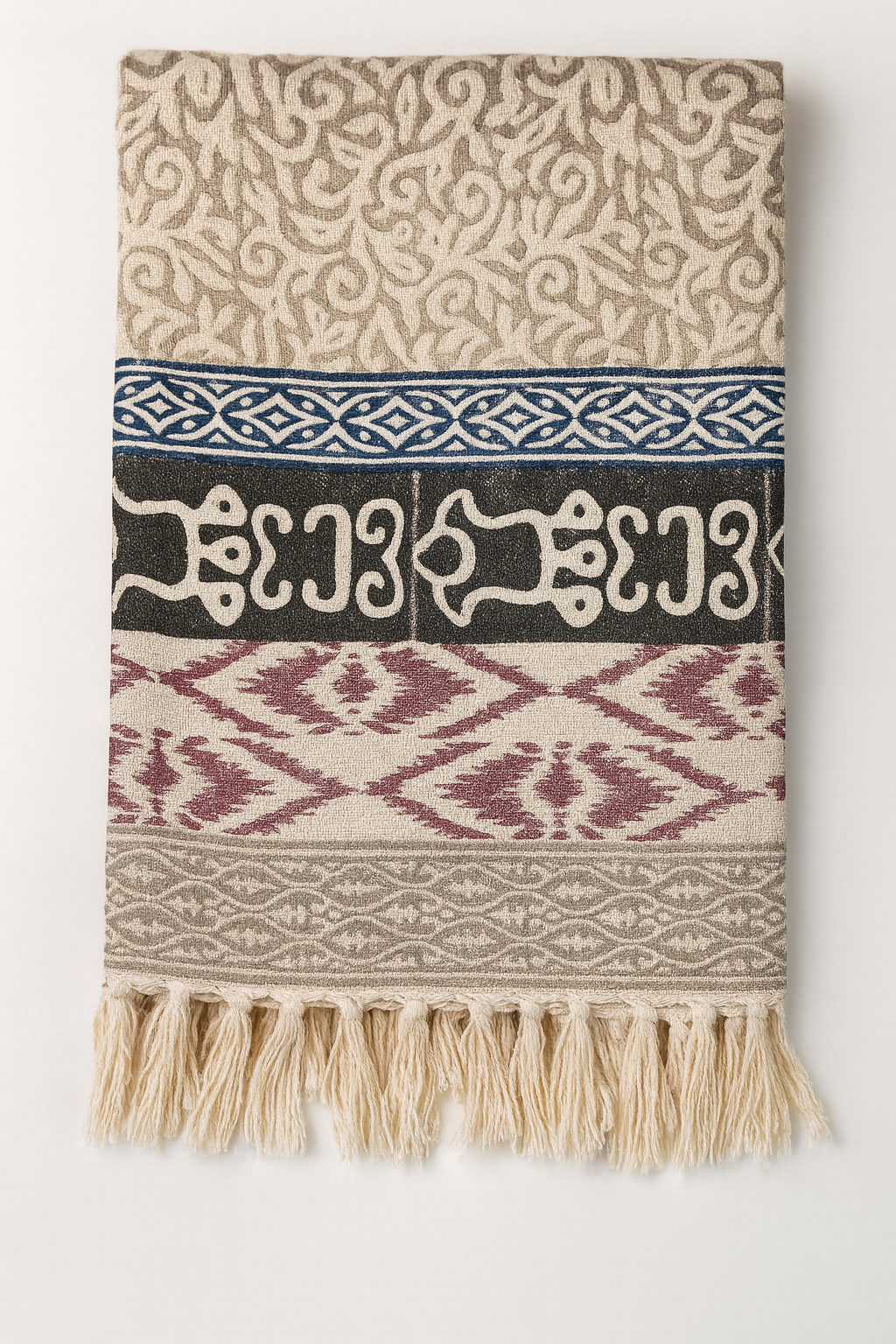 TH211 - Multicolor Block Print Cotton 47"x70" Throw Blanket