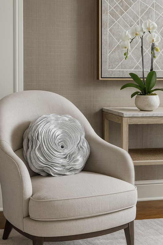 160 - Silver Rose Chiffon 16" Decorative Throw Pillow