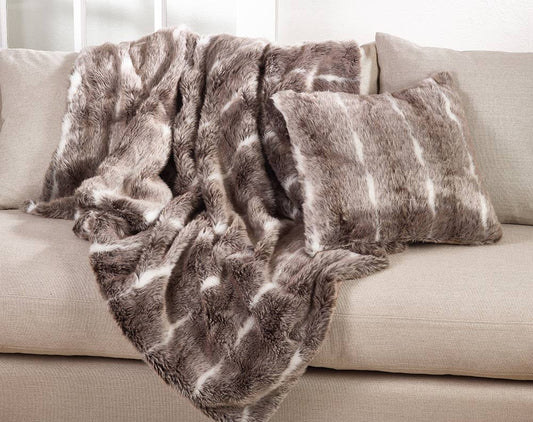 TH143 - Elegant Faux Fur Soft Luxe Stripe 50x60 Inch Throw Blanket