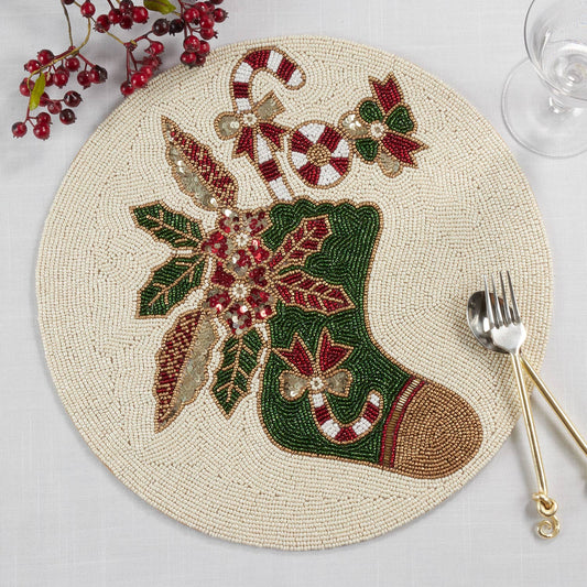 8084 - Beaded Christmas Stocking 15" Placemat