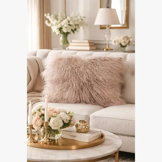 3564 - Oyster Mongolian Lamb Fur 12"x20" Filled Wool Throw Pillow