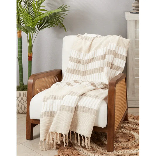 TH297 - Boho Woven Striped Cotton 50x60 Inch Throw Blanket