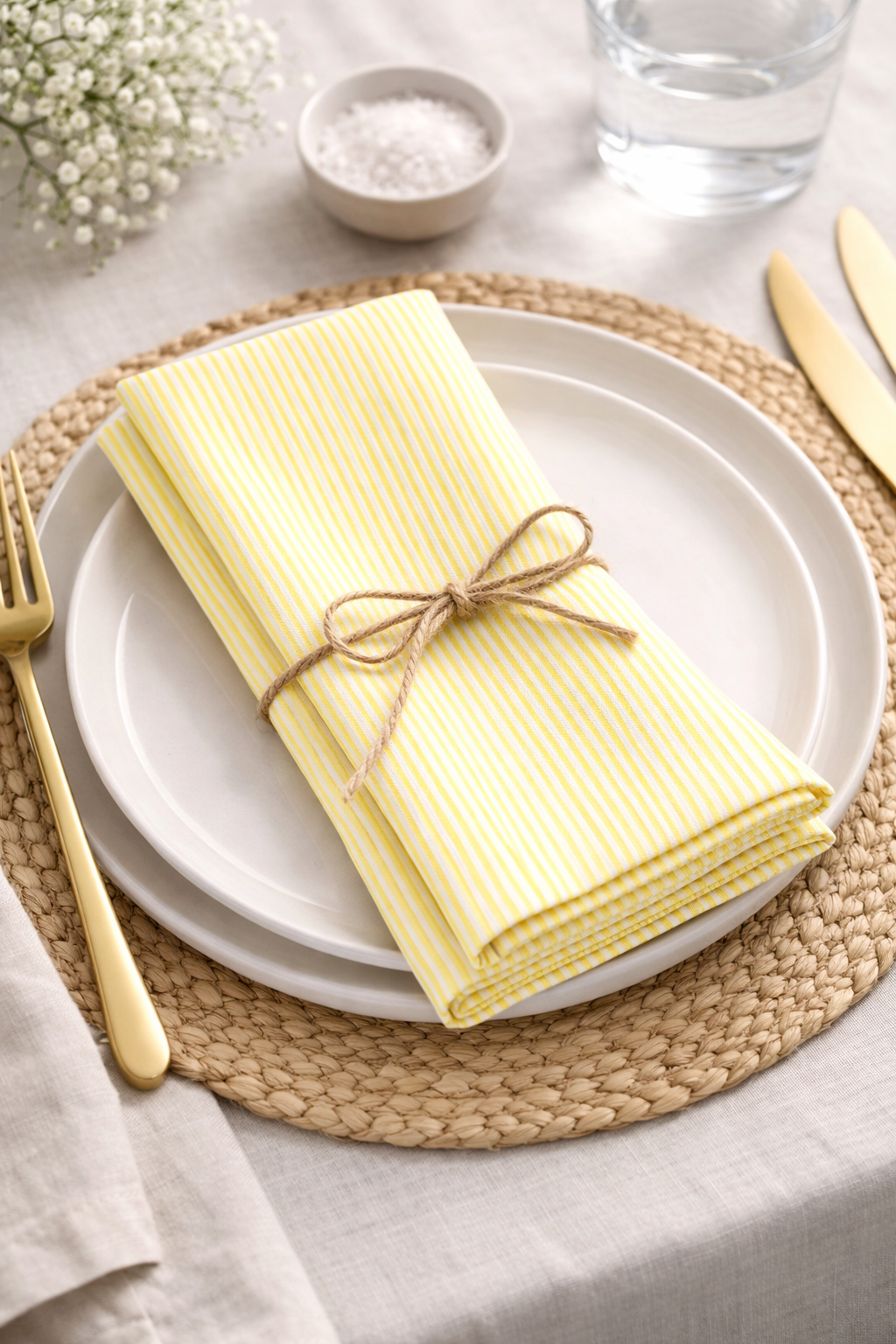 Yellow Neutral Striped Cotton 20" Dinner Napkin