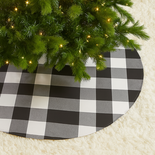 9025 - 72" Buffalo Check Black-White Cotton Christmas Tree Skirt