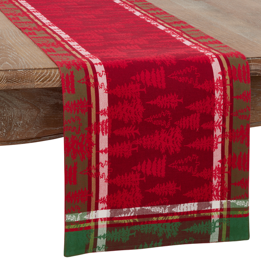 2108 - Red Christmas Tree Plaid Cotton Table Runner