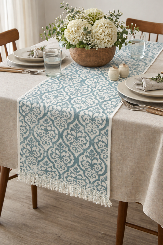 Sage Ornate Damask Table Runner - 14"x72"