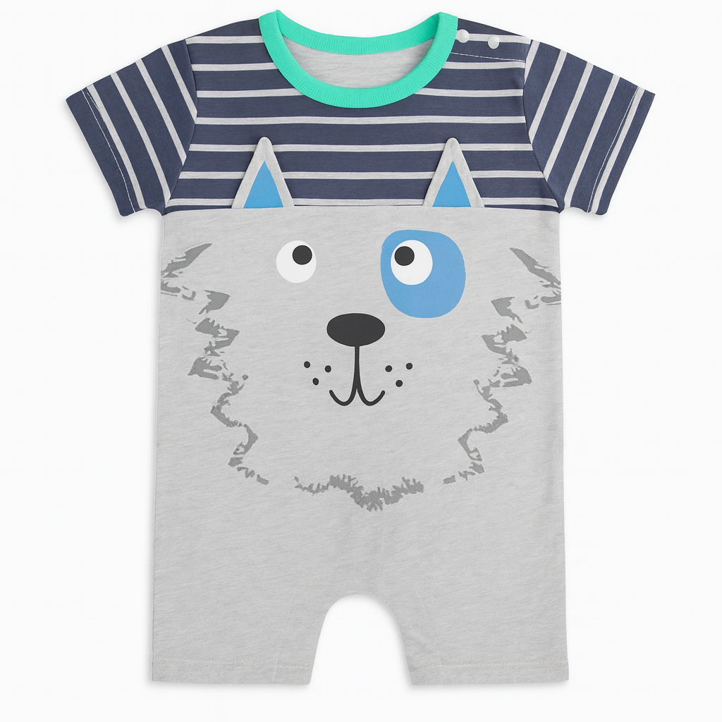 Grey Dog Cotton Baby Romper