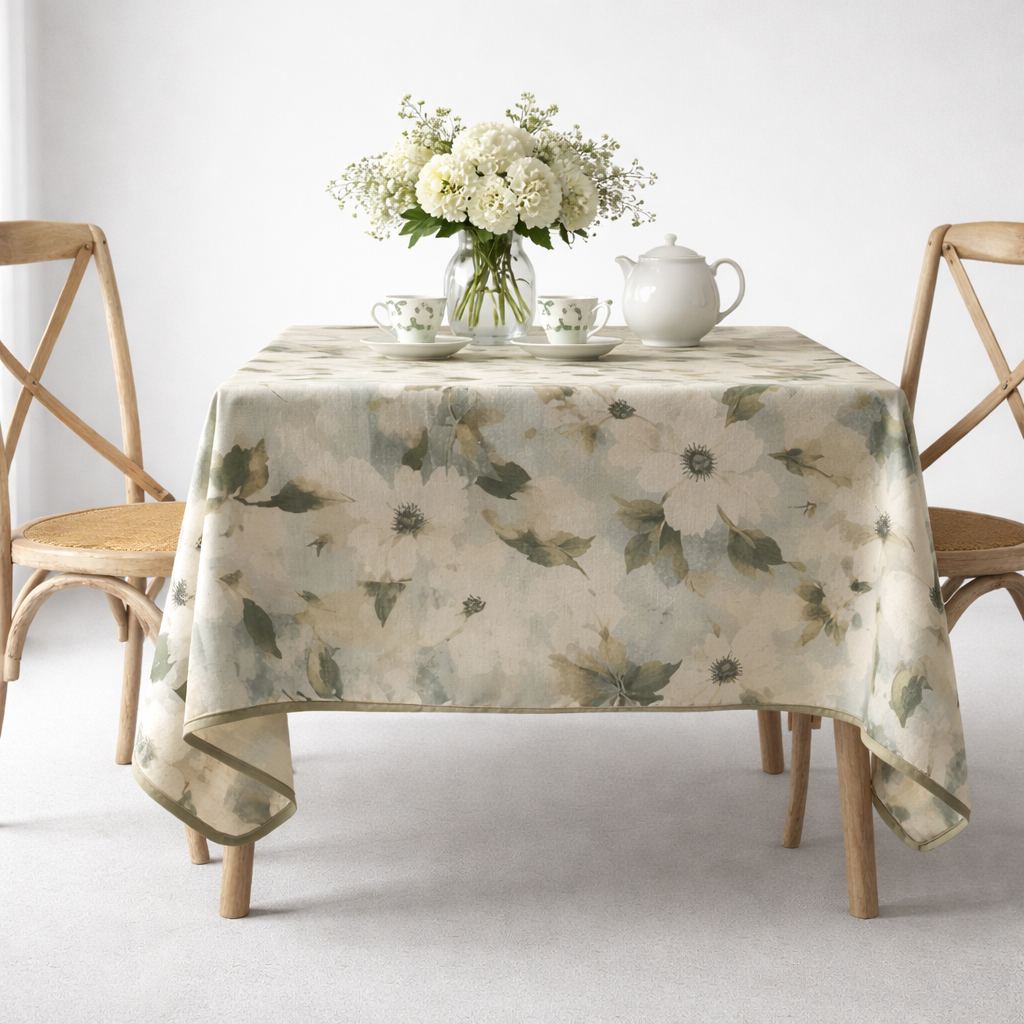 Beige Blossom Floral Tablecloth