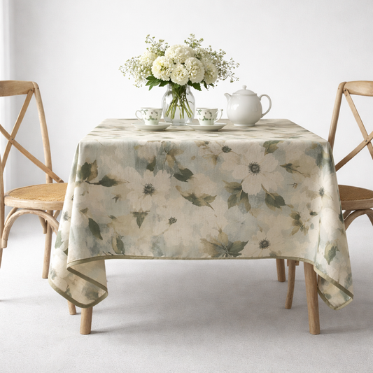 Beige Blossom Floral Tablecloth