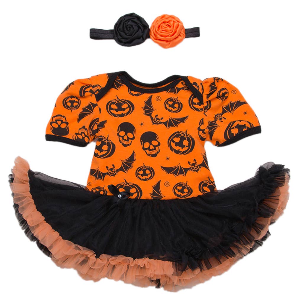 Orange-Black Halloween Tutu Dress Romper