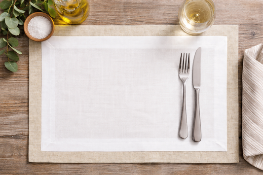 White and Natural Double-Layer Linen Blend 13x19" Placemat