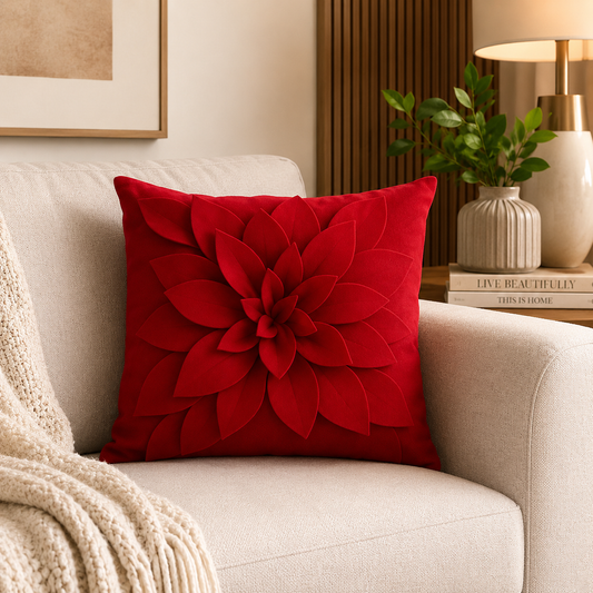 Red 3D Petal Flower 17" Throw Pillow