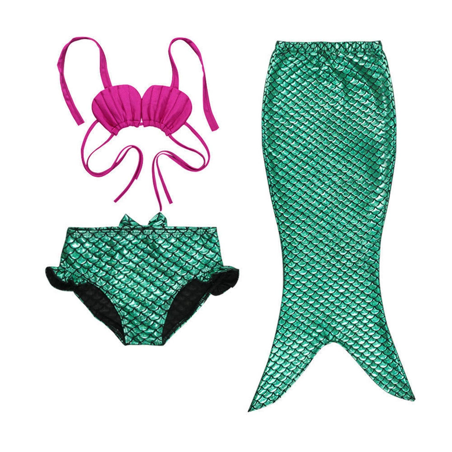 Pink-Green 3pcs Girl Mermaid Outfit