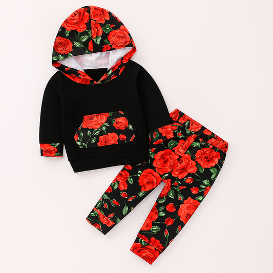 Red Rose Black Baby Hoodie & Pants