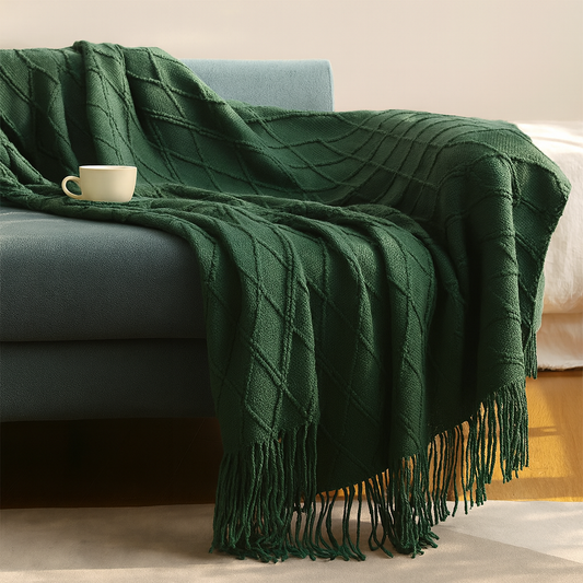 TH0013 - Dark Green Rhombus Diamond Knit 50x60 Inch Throw Blanket