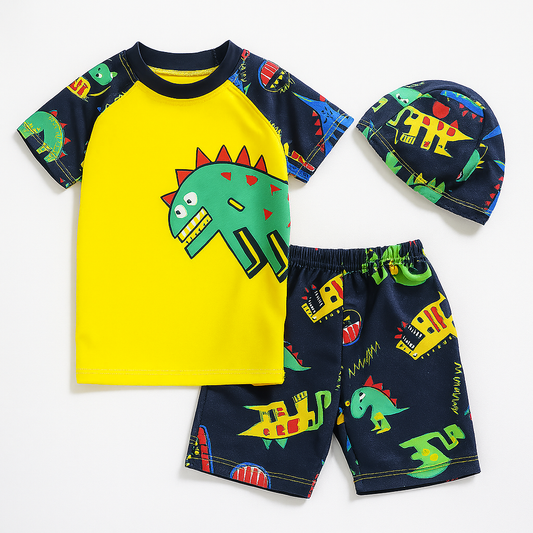 Yellow Dinosaur 3-Piece Boy Swimwear Set
