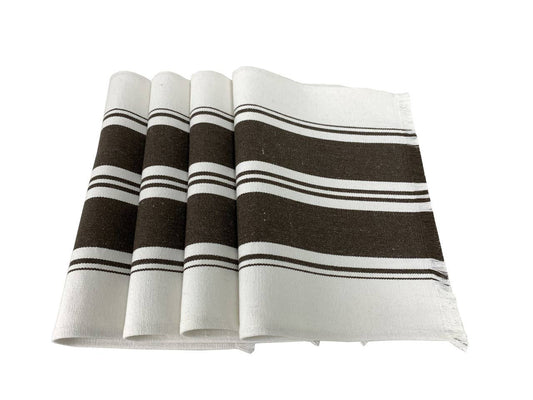 TBL0036 - Brown Striped Fringed Canvas Cotton Placemat