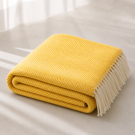 Mustard Herringbone Fringed 50"x60" Throw Blanket