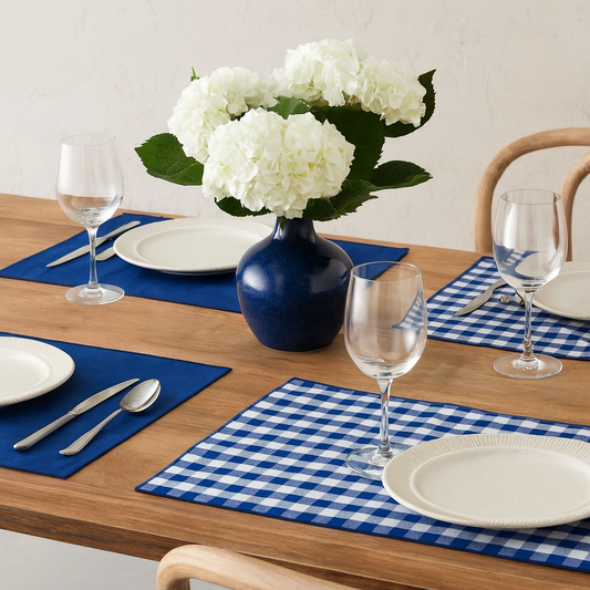 PM0005 - Navy & White Plaid  Reversible Placemat - 14"x20"