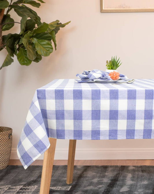 TBL0027 - Blue-White Buffalo Plaid Thin Soft 56" Tablecloth