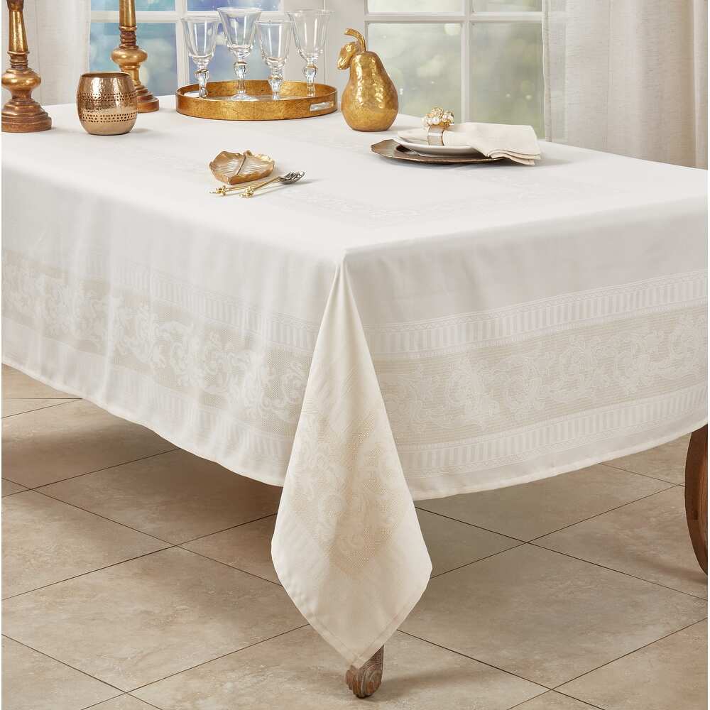 1915 - Beige Jacquard Floral Tablecloth