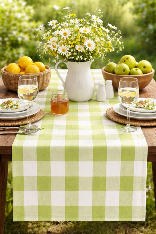Lime-White Buffalo Plaid Thin Soft Table Runner