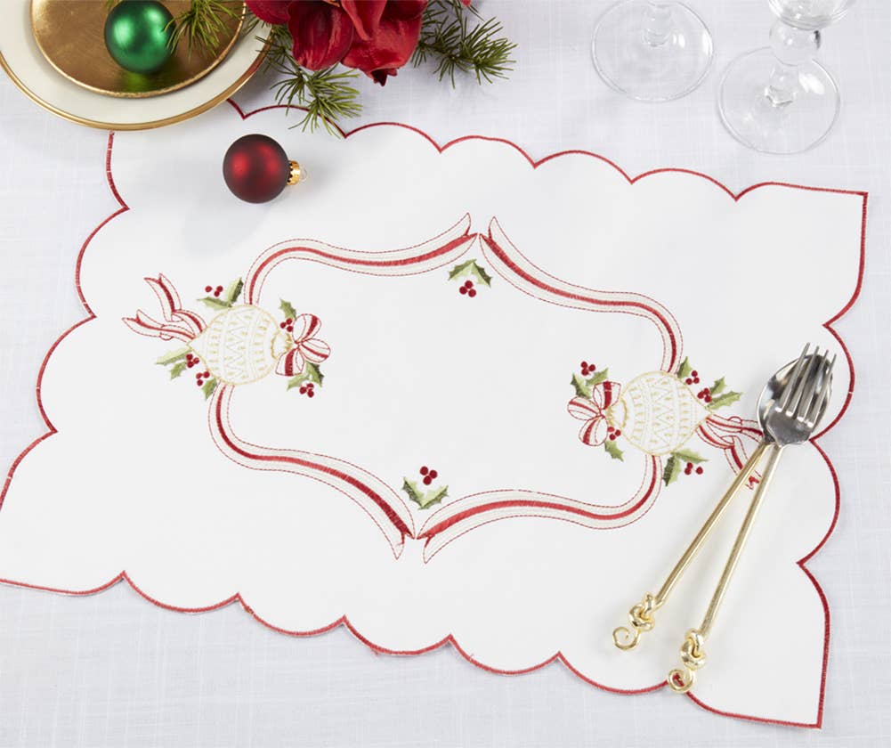 8532 - Ivory Embroidered Christmas 14"X20" Placemat