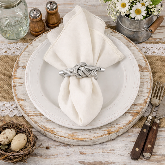Silver Knotted Rope Napkin Ring Holder