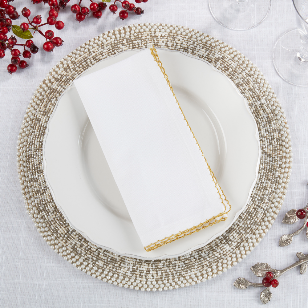 1442 - Gold Whip-Stitched Edge Cotton Napkin
