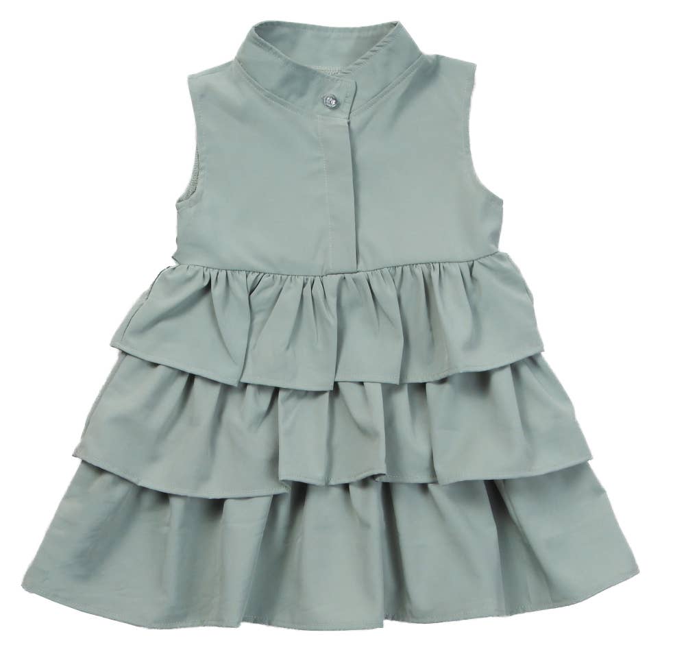 Green High Neck Ruffled Bubble Girl Dress