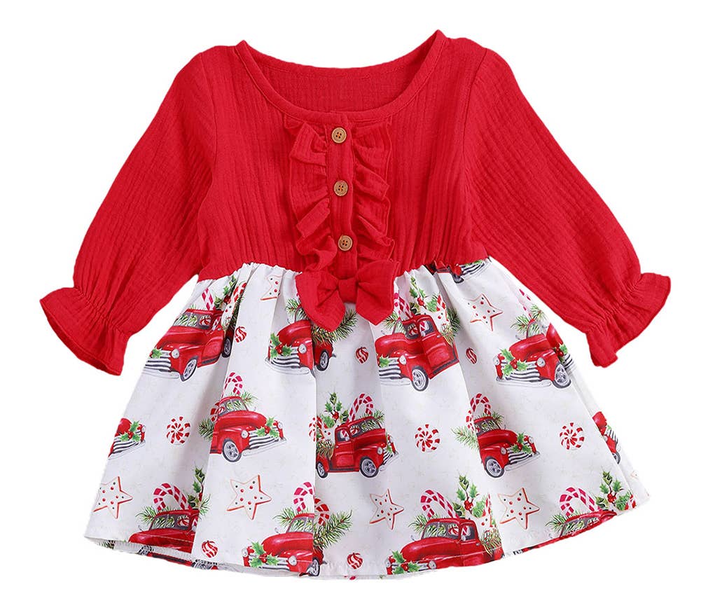 Red & White Holiday Print Baby Dress