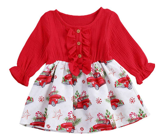 Red & White Holiday Print Baby Dress