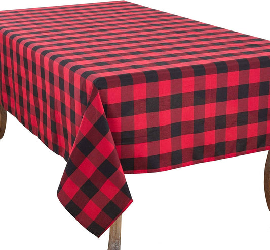5026 - Black and Red Classic Plaid Cotton Tablecloth