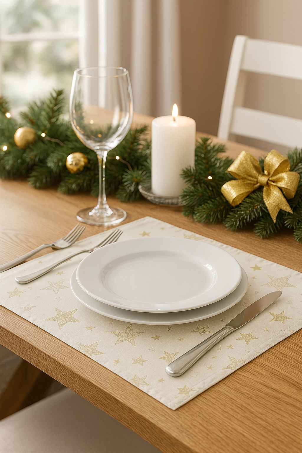 TBL0048 - Ivory Holly Star Holiday 13"x19" Placemat