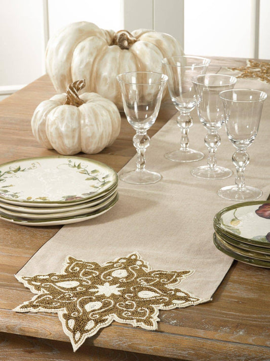 5824 - Natural Beaded Snowflake 13x72 Inch Table Runner