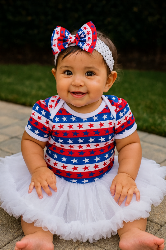 American Flag Star Baby Romper Tutu Dress & Headband
