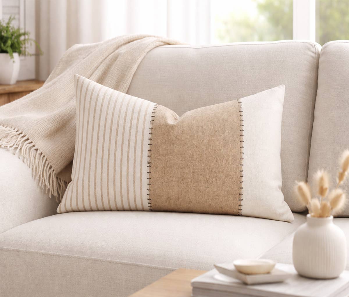 Artison Two-Tone Patchwork Lumbar Throw Pillow