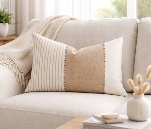 Artison Two-Tone Patchwork Lumbar Throw Pillow
