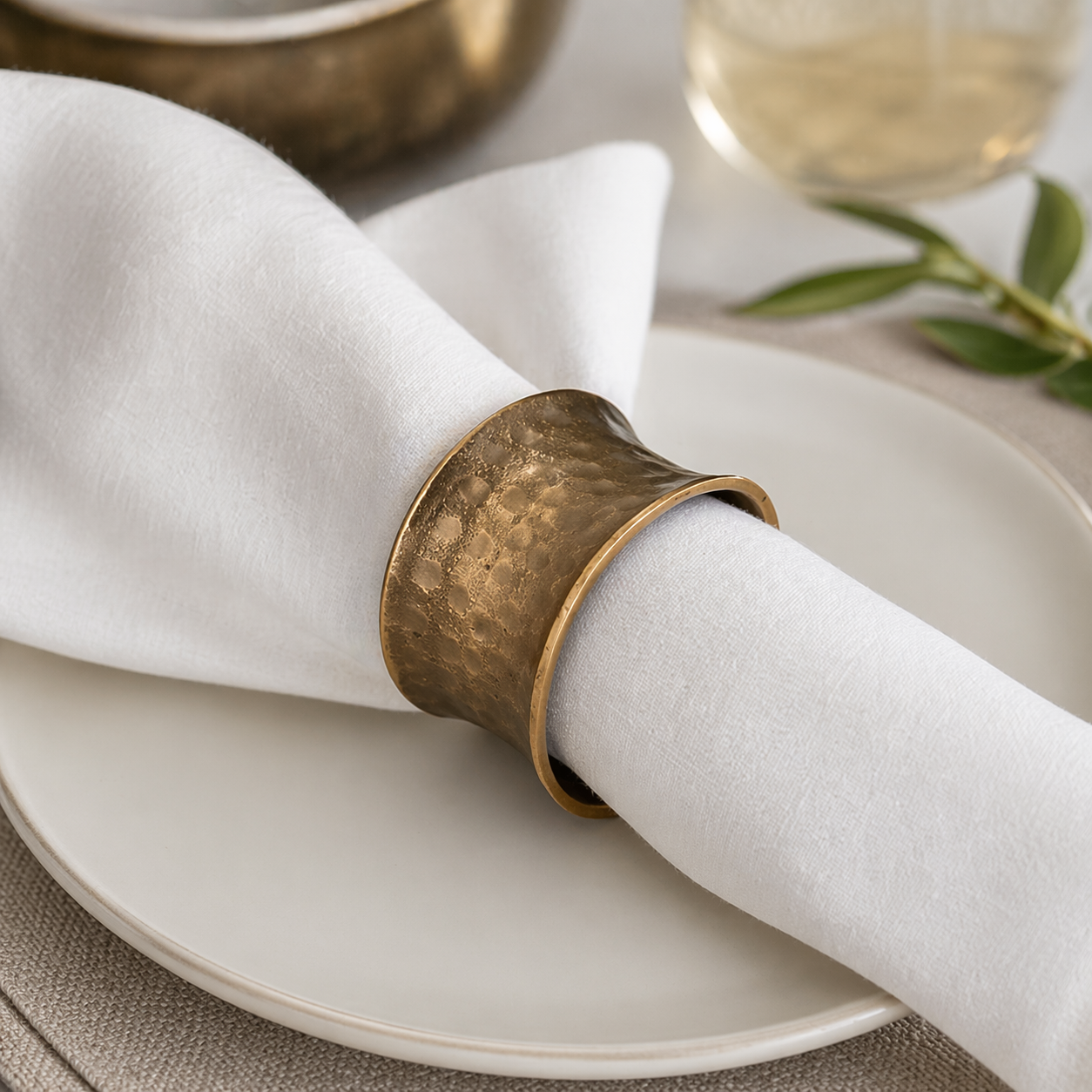 Dark Gold Brass Hammered Napkin Ring