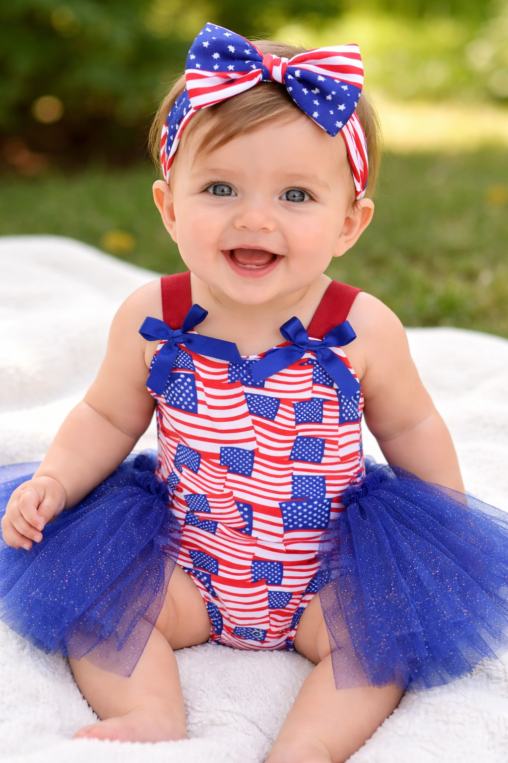 USA Flag Glitter Tulle Backless Baby Romper Dress