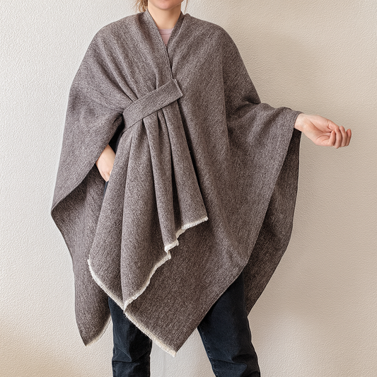 Brown Fringe Poncho Warm Open Front Shawl Cape