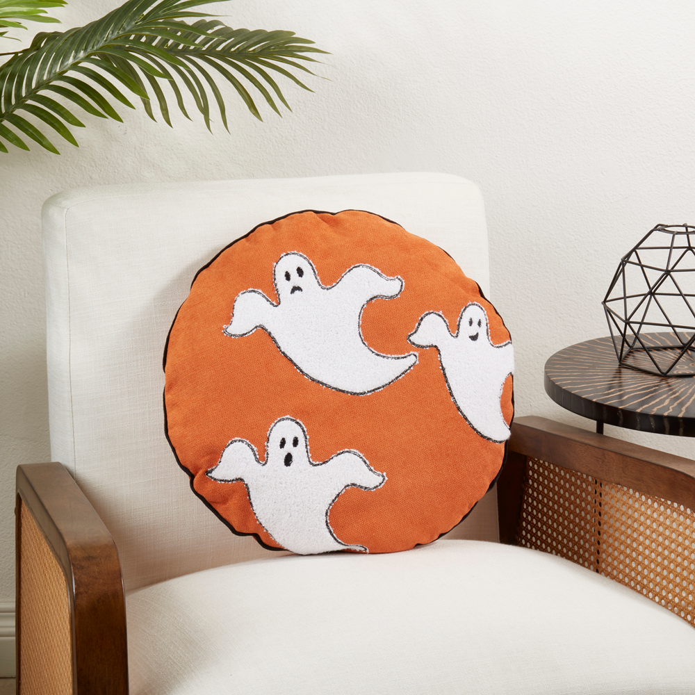 586 - Orange White Ghost 18" Round Throw Pillow