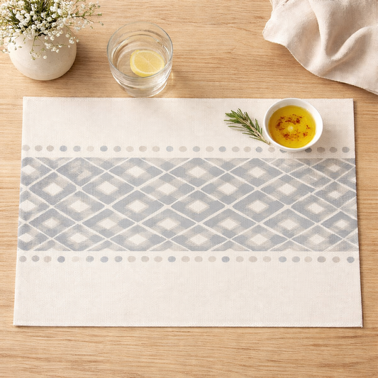 Blue-Grey Geometric Print Cotton Placemat - 14"x19"